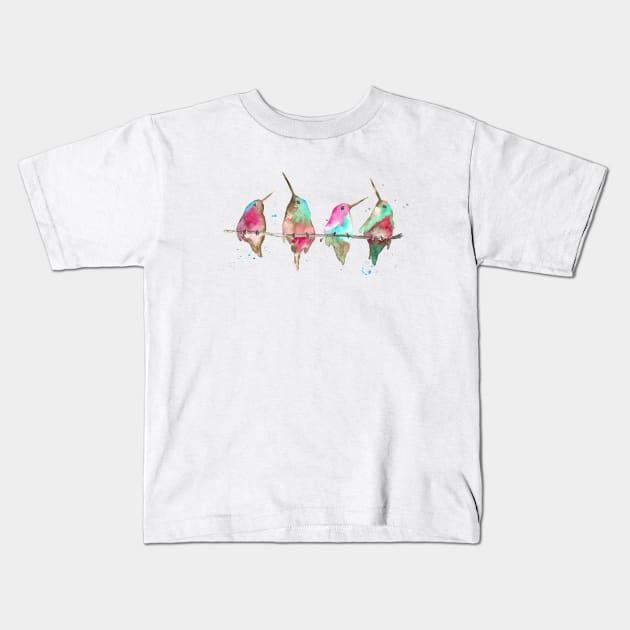 Hummingbirds on branch Kids T-Shirt by RosaliArt